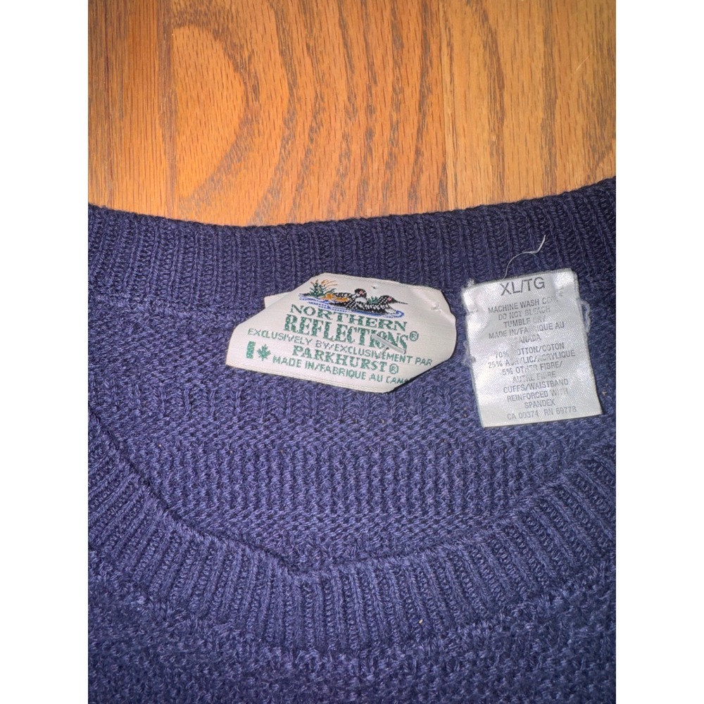 Vtg Northern Reflections Parkhurst Navy Textured Knit Sweater XL Canada